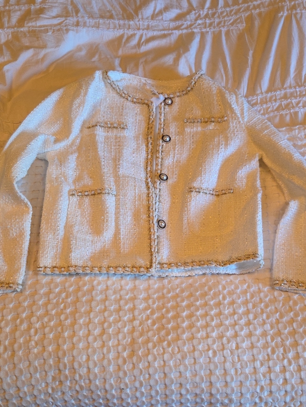 Kali Cream Bouclé Button Jacket